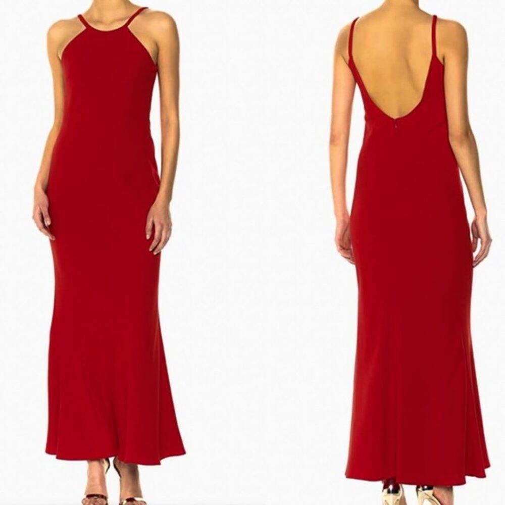 Calvin Klein Red Halter Neck Crepe Gown
